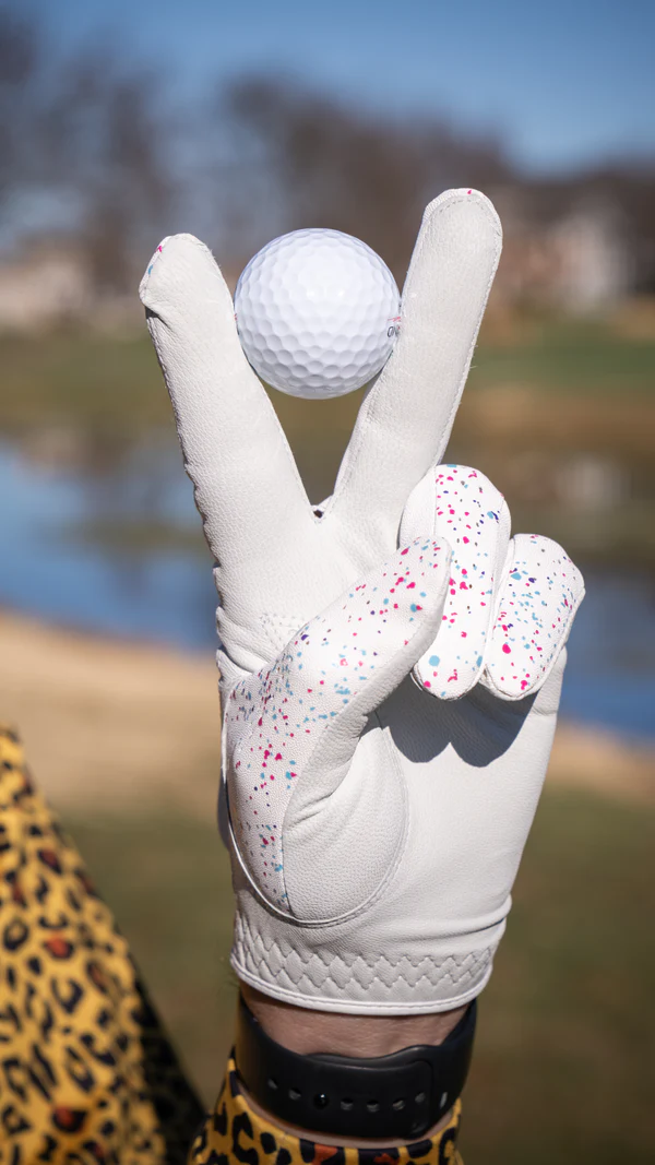 WHITE PAINT SPLASH GOLF GLOVE