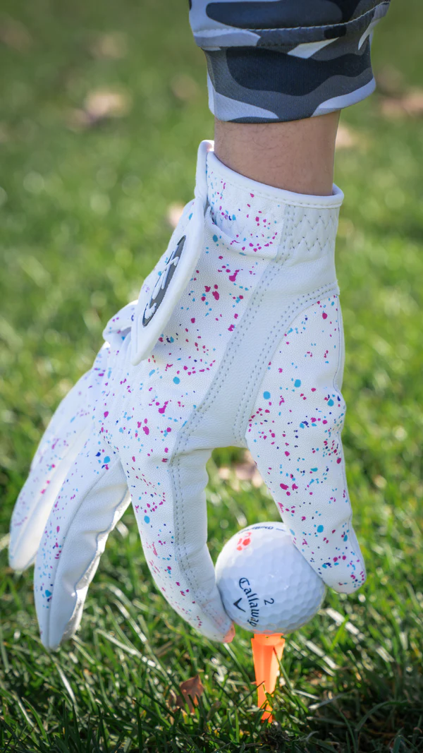 WHITE PAINT SPLASH GOLF GLOVE